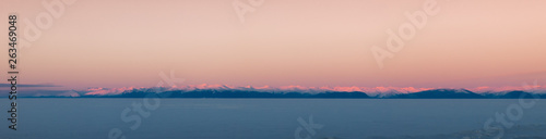 Panorama of late sunset on Lake Baikal.