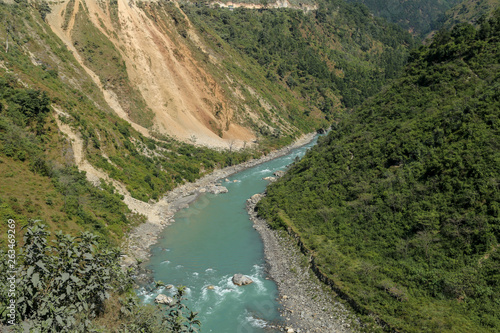 Bilde på lerret Top view of a riverscape in the Himalayas