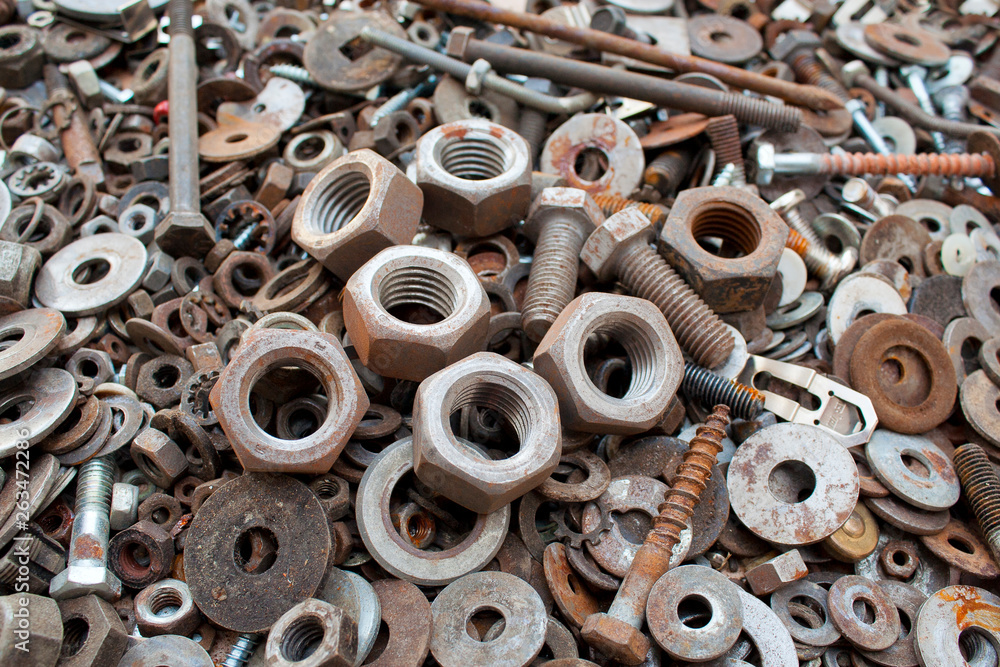 Fototapeta premium rusty screws, nails, nuts and bolts