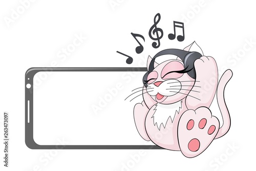 Cat in headphones listening to favorite music pet meloman funny vector