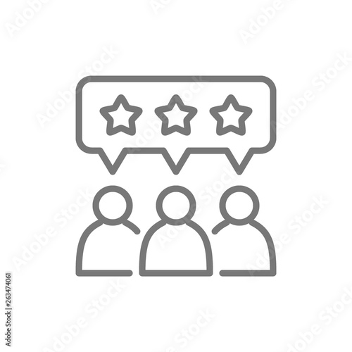 People with star bubbles, rating, feedback, reputation line icon.