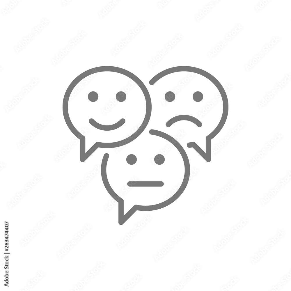 Feedback emoticon chats, positive, negative and neutral speech bubbles, comments line icon. Feedback emoticon chats, positive, negative and neutral speech bubbles, comments line icon.