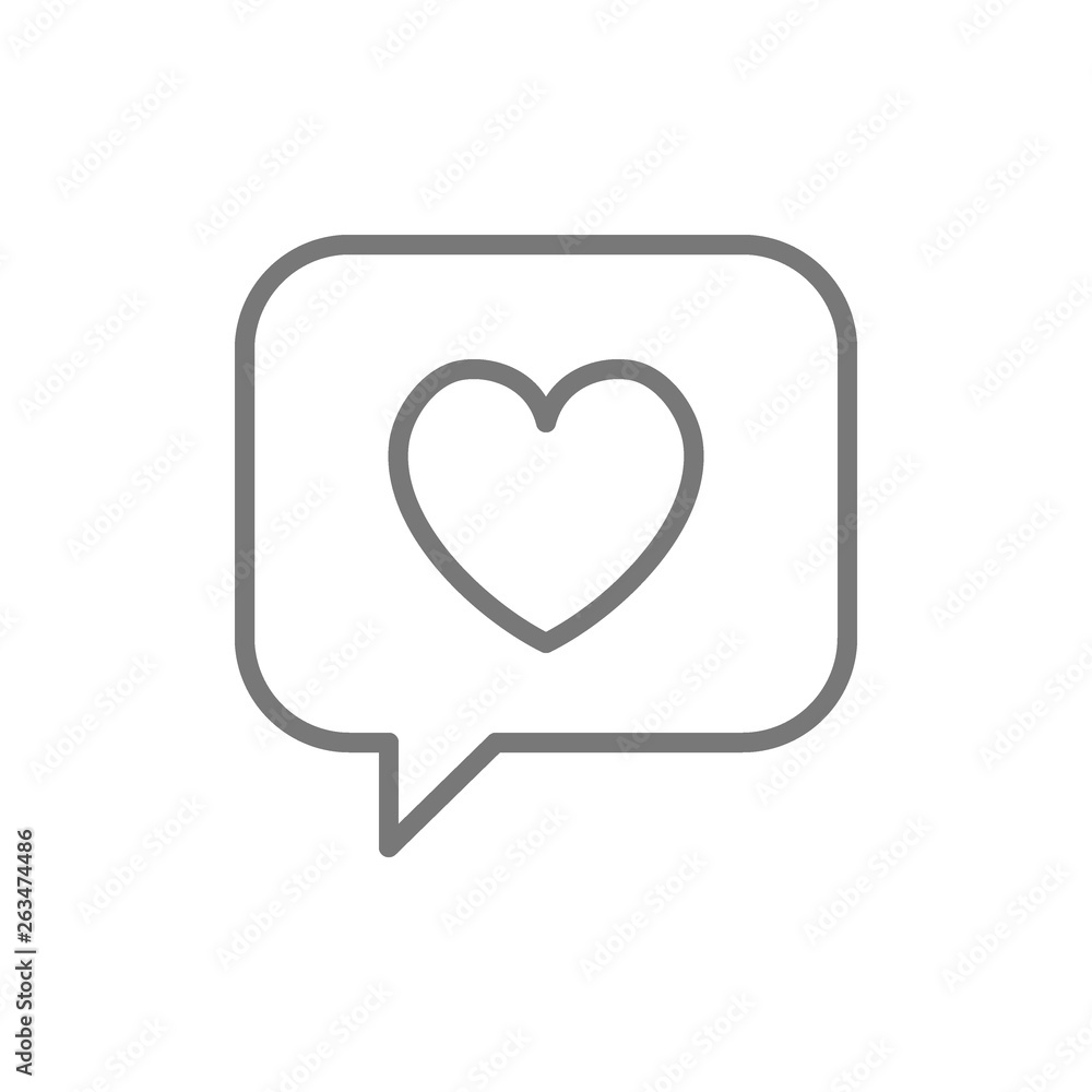 Heart in chat, positive feedback, like line icon. Heart in chat, positive feedback, like line icon.