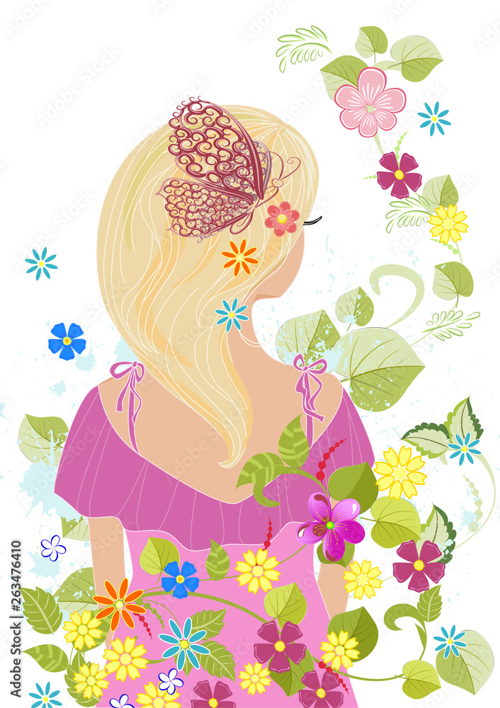 romantic girl with blond hair in flowers for your design romantic girl with blond hair in flowers for your design