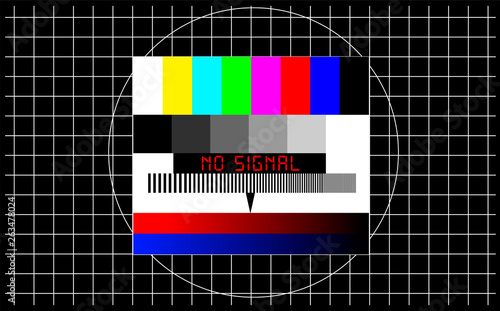 TV test pattern with caption no signal, offline, disturbance, error sign, concept,metaphor, vector photo
