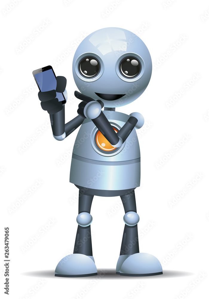 little robot showing his mobile phone