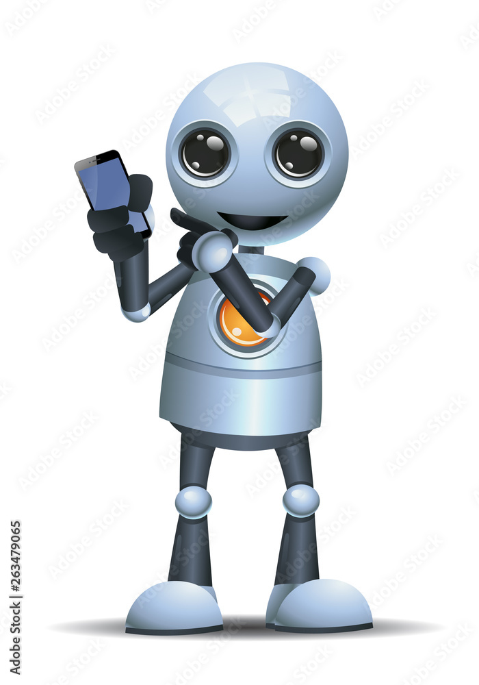 Fototapeta premium little robot showing his mobile phone