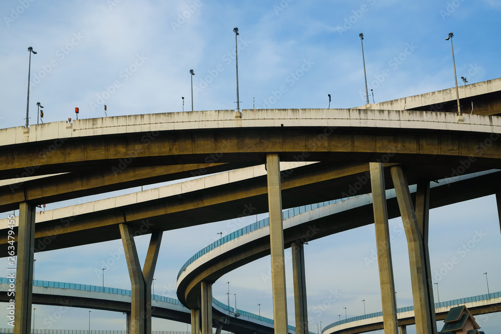 Modern Bhumibol bridge curve road with blue sky in Bangkok Modern Bhumibol bridge curve road with blue sky in Bangkok