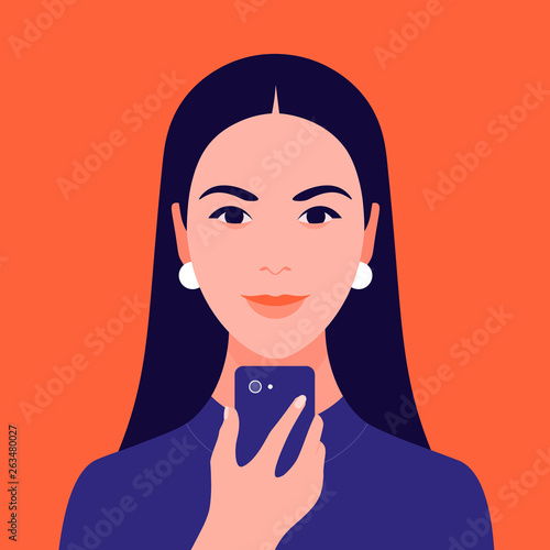 Portrait of a Hispanic girl. Avatar brunette. Diversity. Vector flat illustration