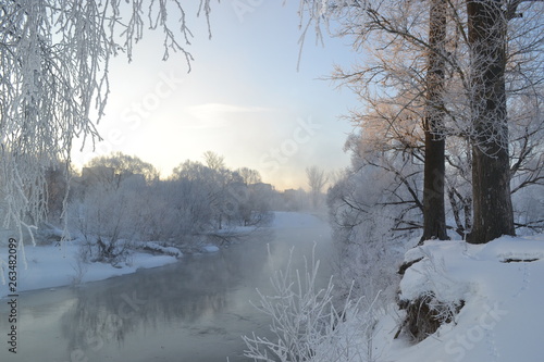 Fototapeta Naklejka Na Ścianę i Meble -  winter landscape with river and trees