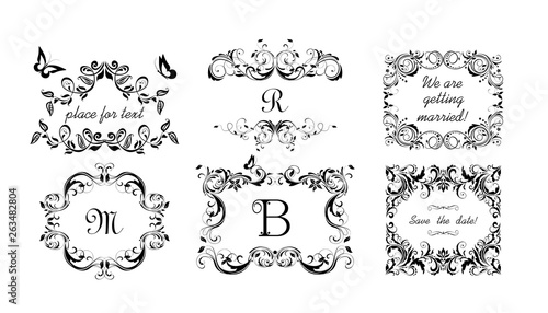 Beautiful vintage floral frames collection for wedding invitation, ceremony, heraldic design, label, tags, boutique, sign board, monogram
