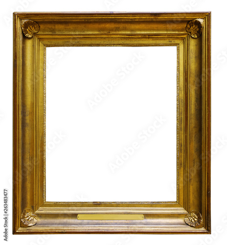 Picture gold wooden ornate frame for design on isolated background