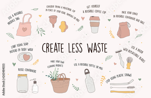 Zero Waste, environmental, go green concept design. Vector illustration
