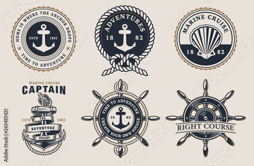 Set of marine badges on  the light background
