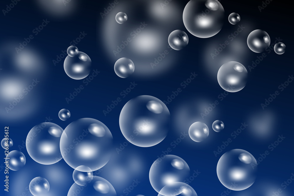 Vector illustration of realistic soap bubbles on blue background