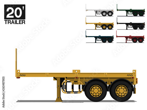 Isolated empty 20 Ft trailer on transparent background