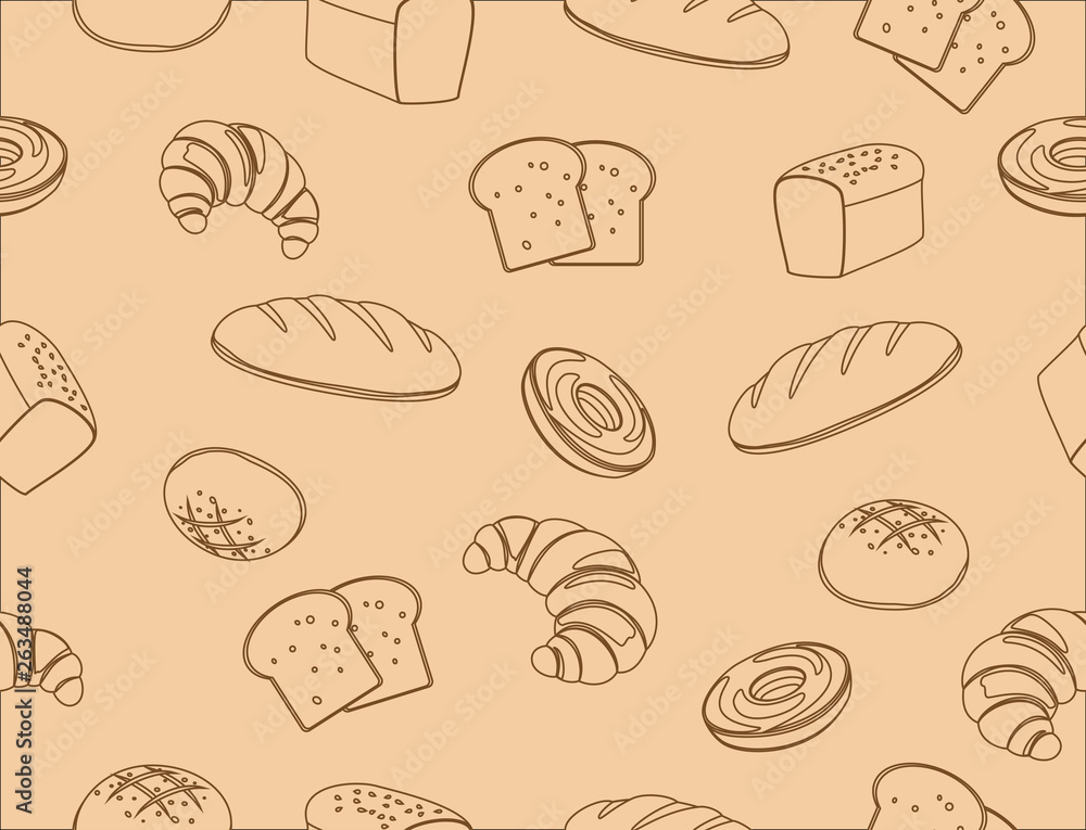 Seamless pattern of hand drawn line art bakery background - vector illustration