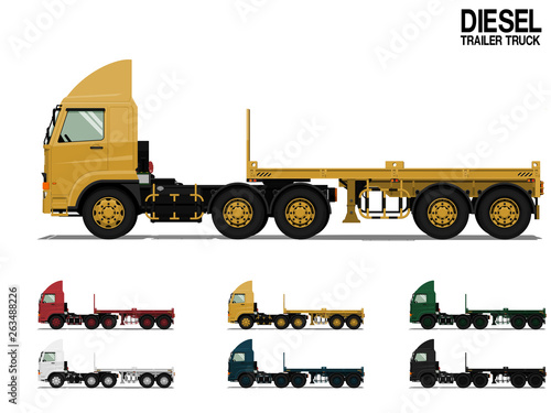 Isolated empty Diesel semi trailer truck 20 ft on transparent background