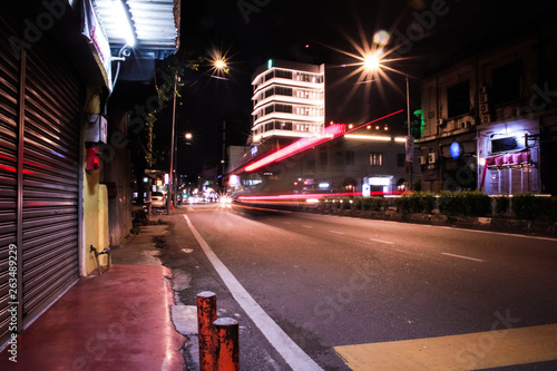 traffic in Penang city  Malaysia at night with long exposure.