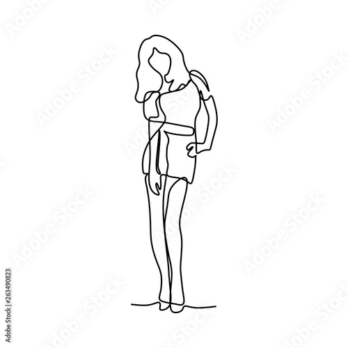 Girl continuous line drawin...