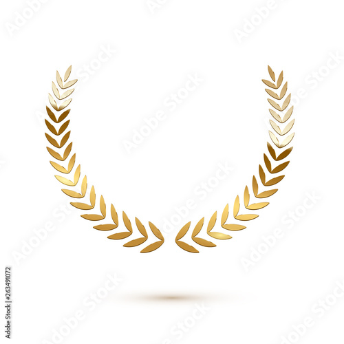 Golden shiny laurel wreath isolated on white background. Vector design element.