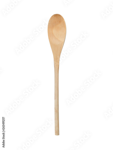 Wooden spoon isolated on white background.. Top view. With clipping path