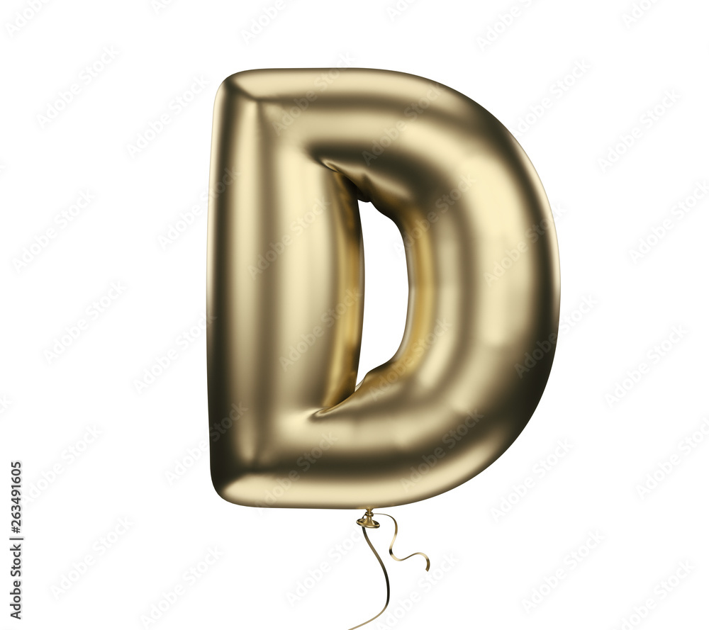 Gold material textured letter D. Made of an inflatable balloon on a white background. Isolated, 3d rendering Gold material textured letter D. Made of an inflatable balloon on a white background. Isolated, 3d rendering