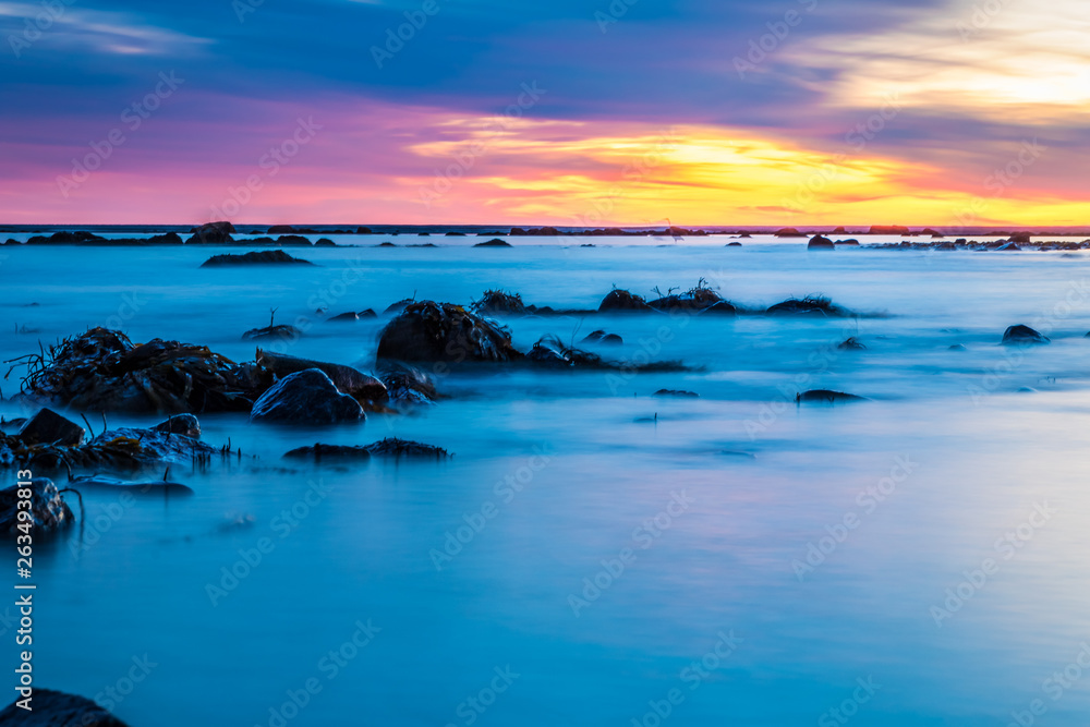 Seascape of the Hawk Beach at Cape Sable Island at sunset.