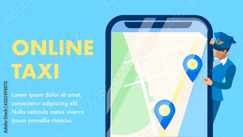 Online Taxi Service Flat Banner Vector Template