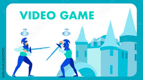 Video Game in Medieval Setting Flat Vector Banner