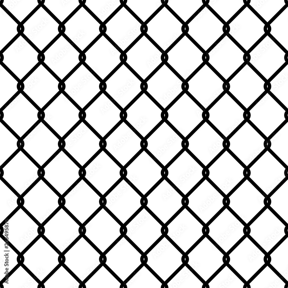 Fence link pattern. Seamless chain texture black mesh wallpaper security wall perimeter industrial safety metal grid, vector isolated Fence link pattern. Seamless chain texture black mesh wallpaper security wall perimeter industrial safety metal grid, vector isolated