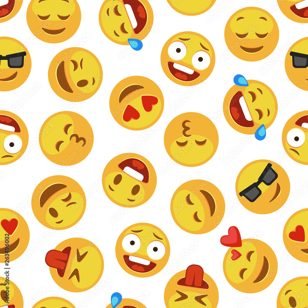Faces smile pattern. Funny cute smiley expression emotion chat messenger cartoon vector seamless wallpaper Faces smile pattern. Funny cute smiley expression emotion chat messenger cartoon vector seamless wallpaper