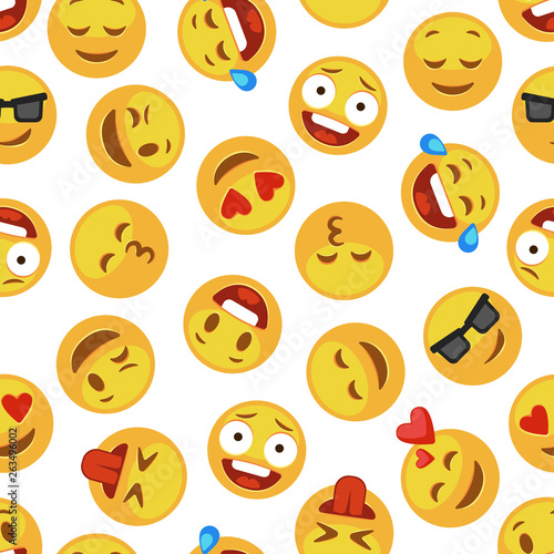 Faces smile pattern. Funny cute smiley expression emotion chat messenger cartoon vector seamless wallpaper