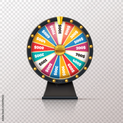 Wheel fortune. Casino prize lucky game roulette, win jackpot money lottery circle. Chance winner gamble wheel 3d realistic vector