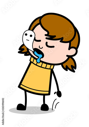 Soul Come Out from Body - Retro Cartoon Girl Teen Vector Illustration