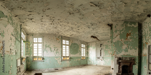 Interior of Amiantos abandoned hospital in mountain region of Trodos, Cyprus photo