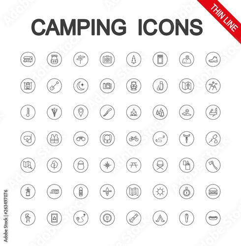 Camping set. Icon. Vector. Editable Thin line