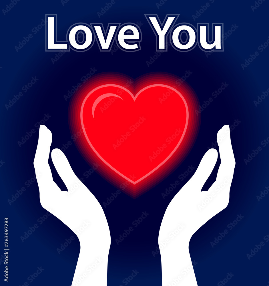 Obraz premium Valentine heart between the hands. Vector illustration.