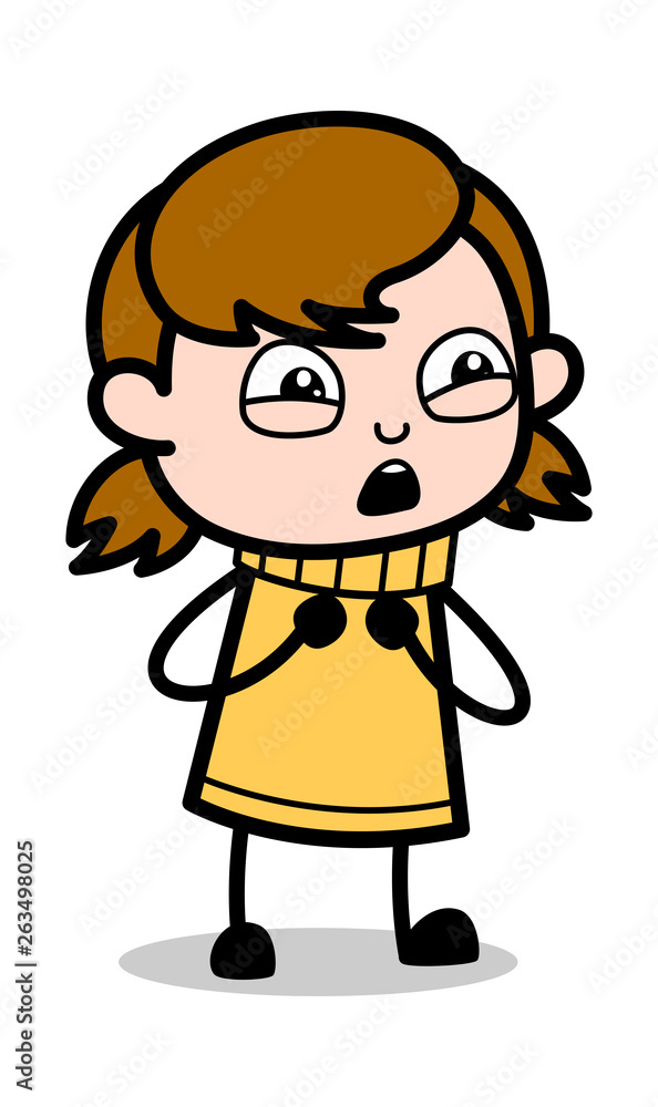 Afraid Expression - Retro Cartoon Girl Teen Vector Illustration Afraid Expression - Retro Cartoon Girl Teen Vector Illustration