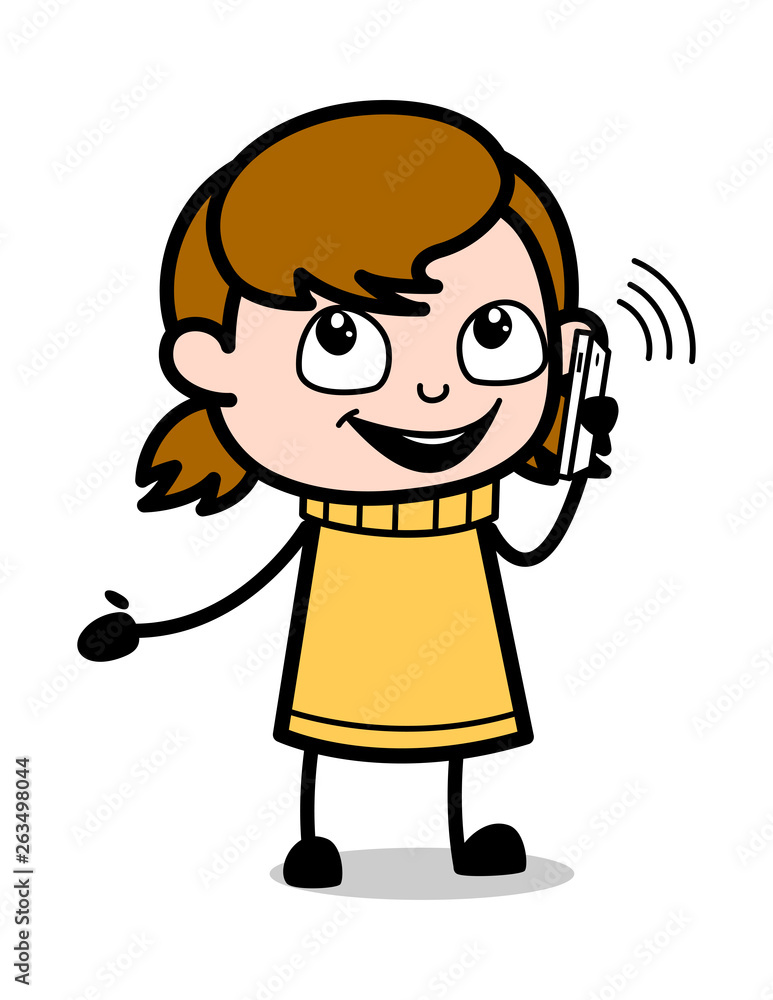 Talking on Phone - Retro Cartoon Girl Teen Vector Illustration Talking on Phone - Retro Cartoon Girl Teen Vector Illustration