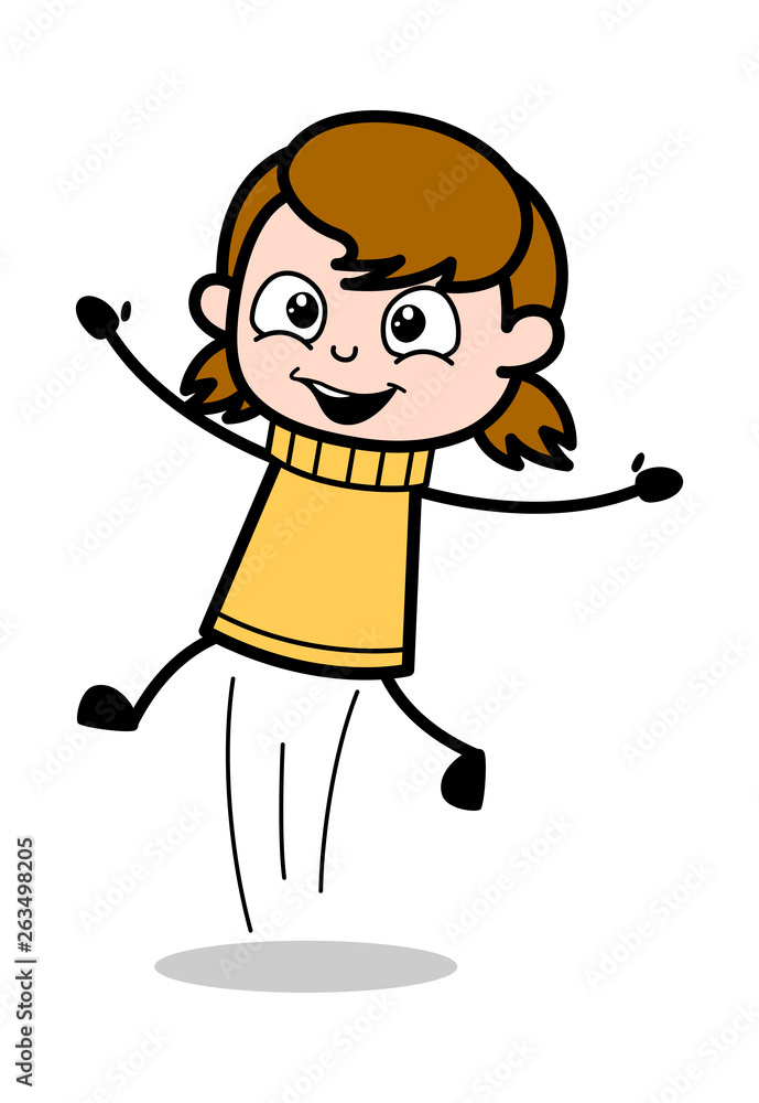 Fototapeta premium Jumping in Excitement - Retro Cartoon Girl Teen Vector Illustration