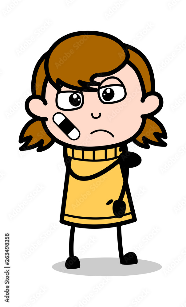 Injury on Face - Retro Cartoon Girl Teen Vector Illustration Injury on Face - Retro Cartoon Girl Teen Vector Illustration