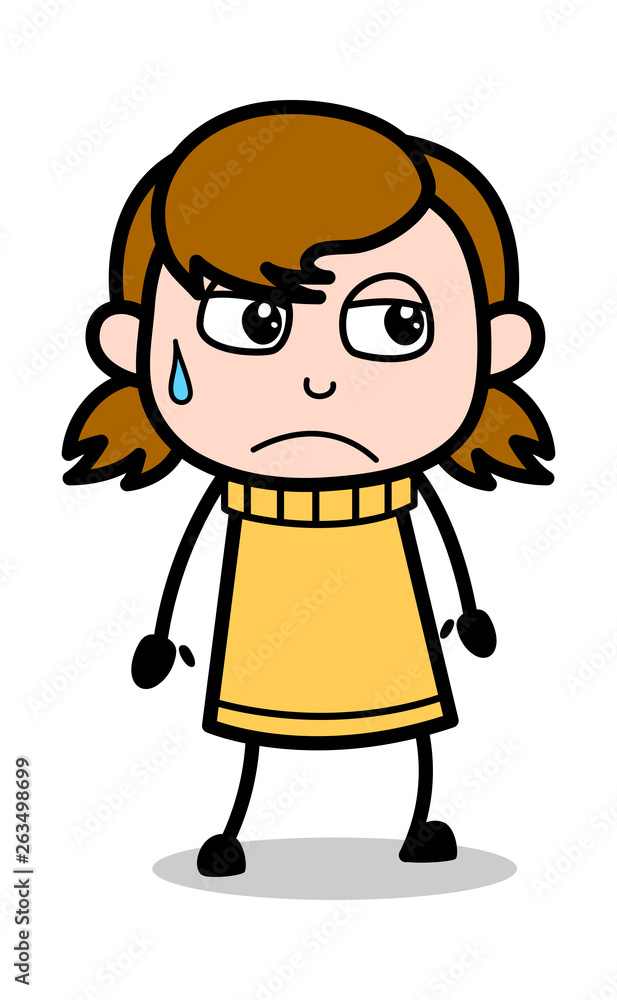 Distressed - Retro Cartoon Girl Teen Vector Illustration
