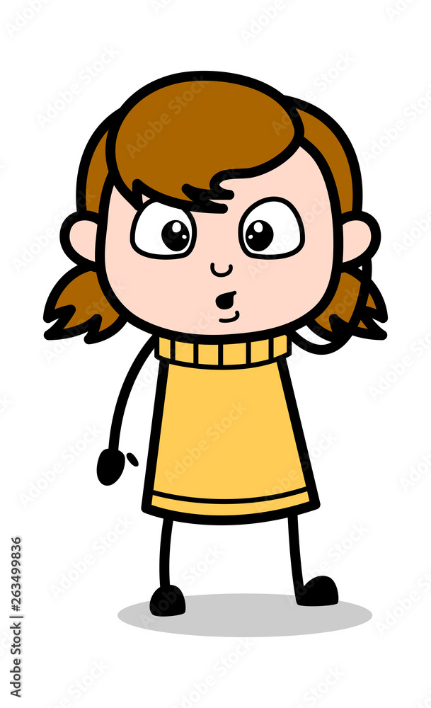 Shocked Expression - Retro Cartoon Girl Teen Vector Illustration