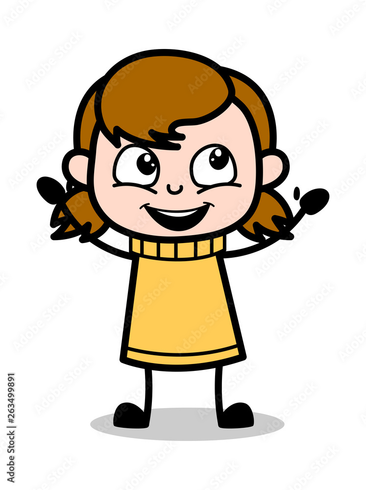 Smiling and Raising Hands - Retro Cartoon Girl Teen Vector Illustration Smiling and Raising Hands - Retro Cartoon Girl Teen Vector Illustration