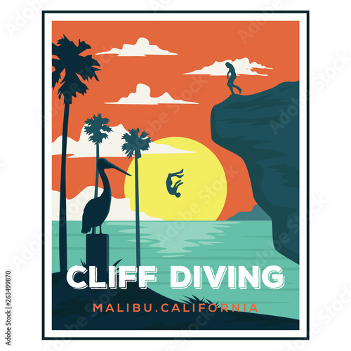 cliff diving california beach logo designs