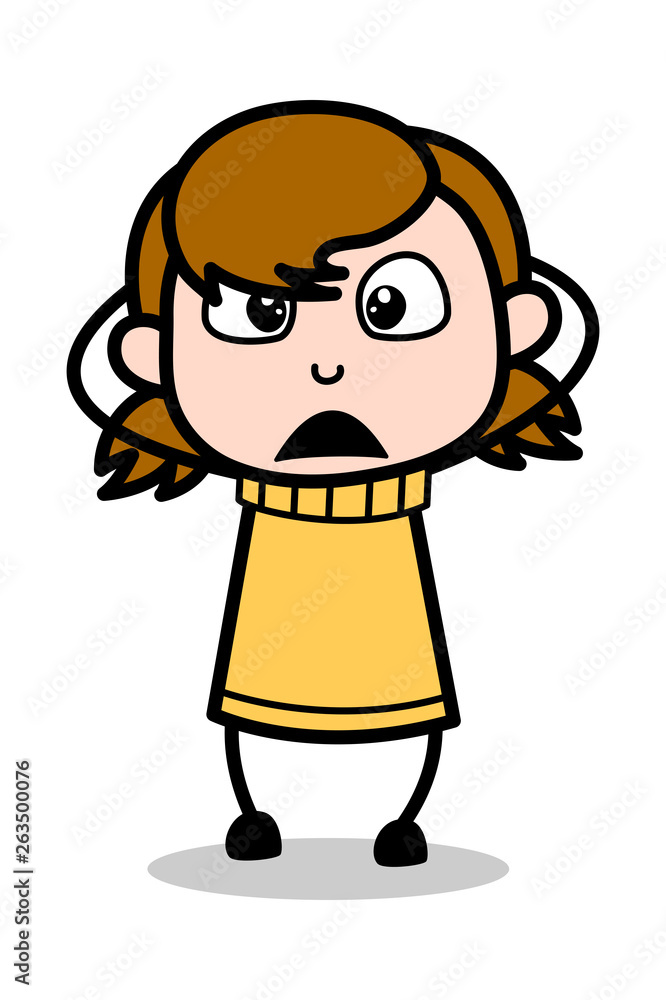 Shocked - Retro Cartoon Girl Teen Vector Illustration