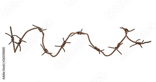 Fotografía Rusted barbed wire isolated on white background