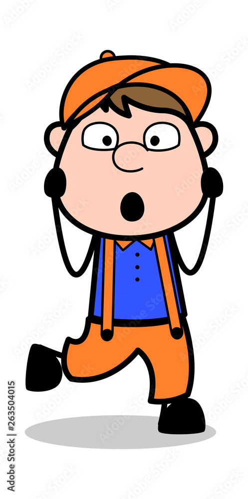 Frightened - Retro Cartoon Carpenter Worker Vector Illustration Frightened - Retro Cartoon Carpenter Worker Vector Illustration