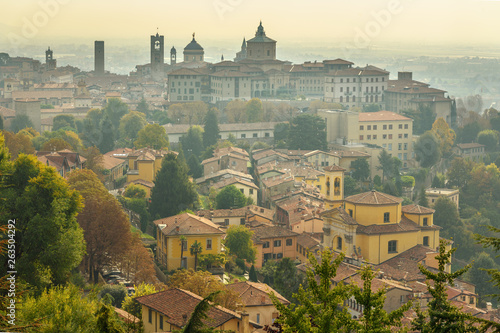 View of Upper Town Citta Alta from Saint Vigilio hill. Bergamo. Italy